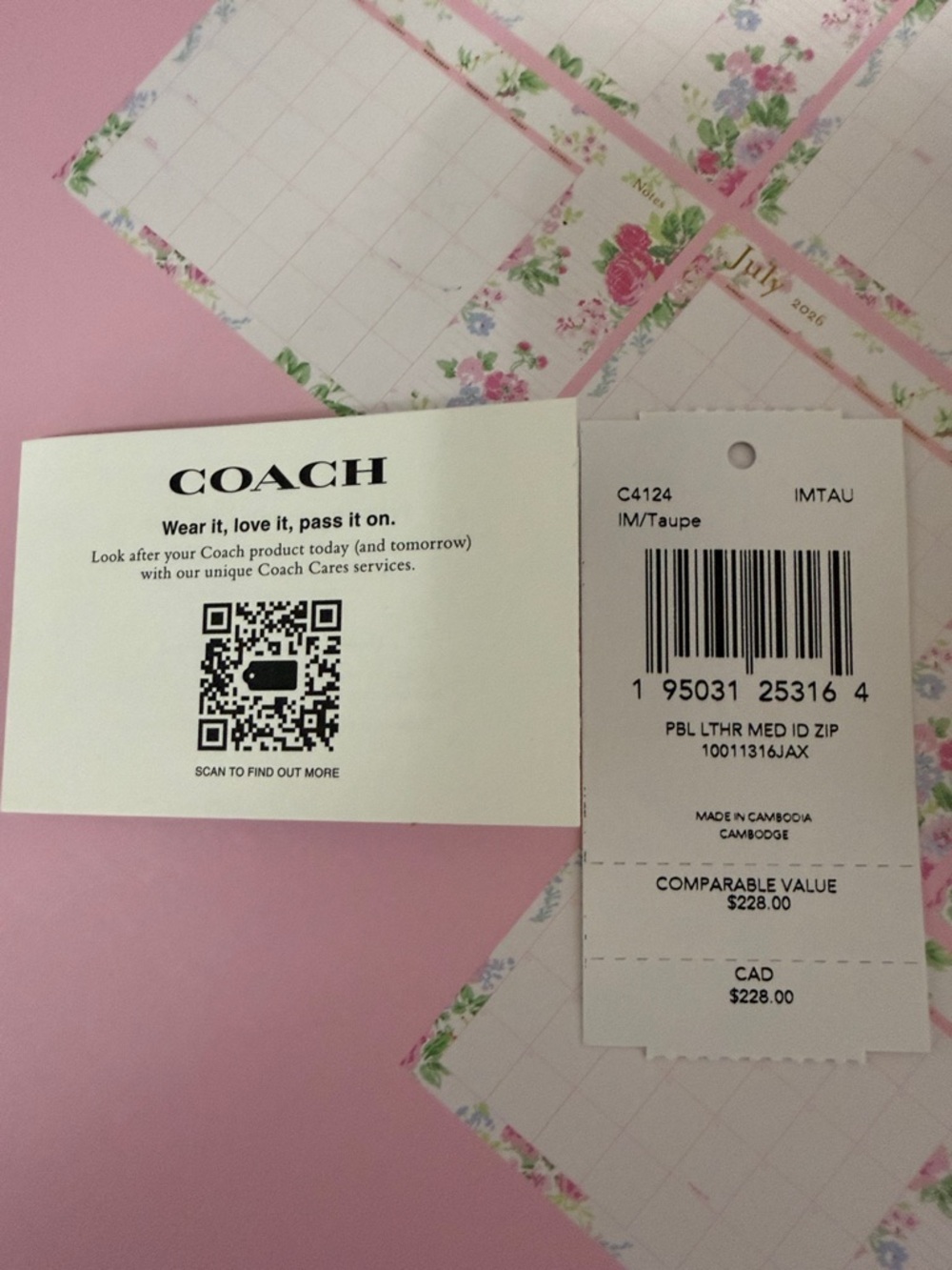 Coach Pebbled Leather Zip Wallet in Taupe with Gold Logo - Picture 8 of 8